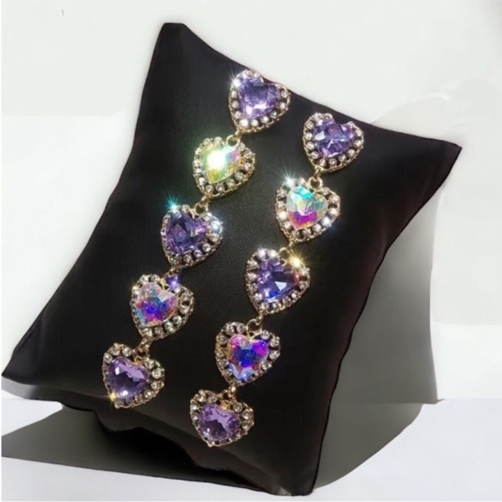 UNBRANDED RHINESTONE CRYSTAL Iridescent HEART Earrings